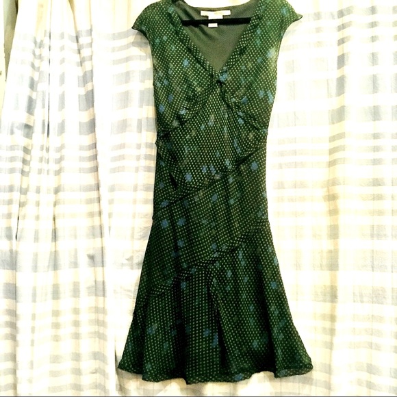 Max Studio Dresses & Skirts - BOGO Max Studio green with blue polka dots bias cut flattering chiffon dress